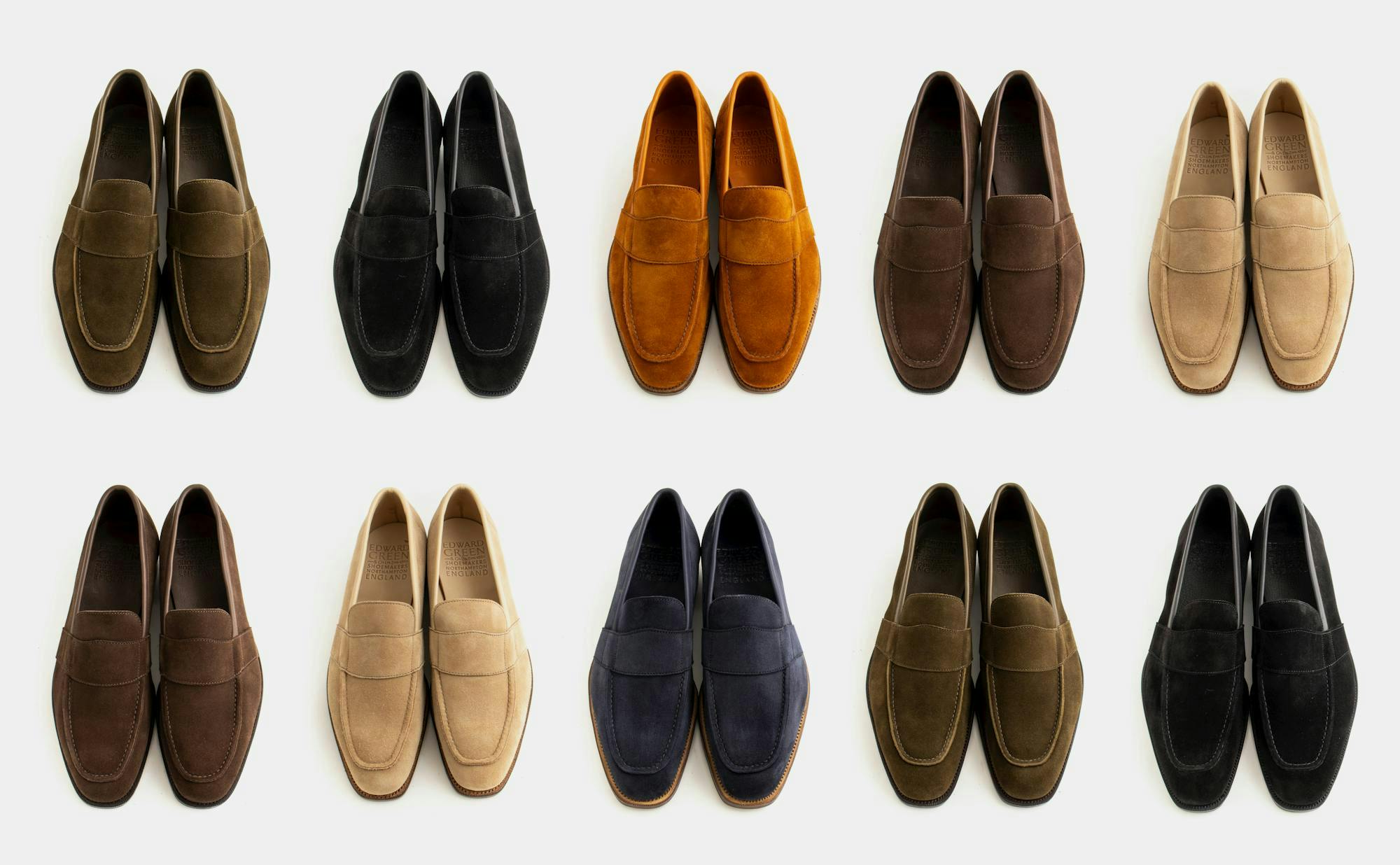 The Edward Green Buckingham loafer in several different shades of suede.