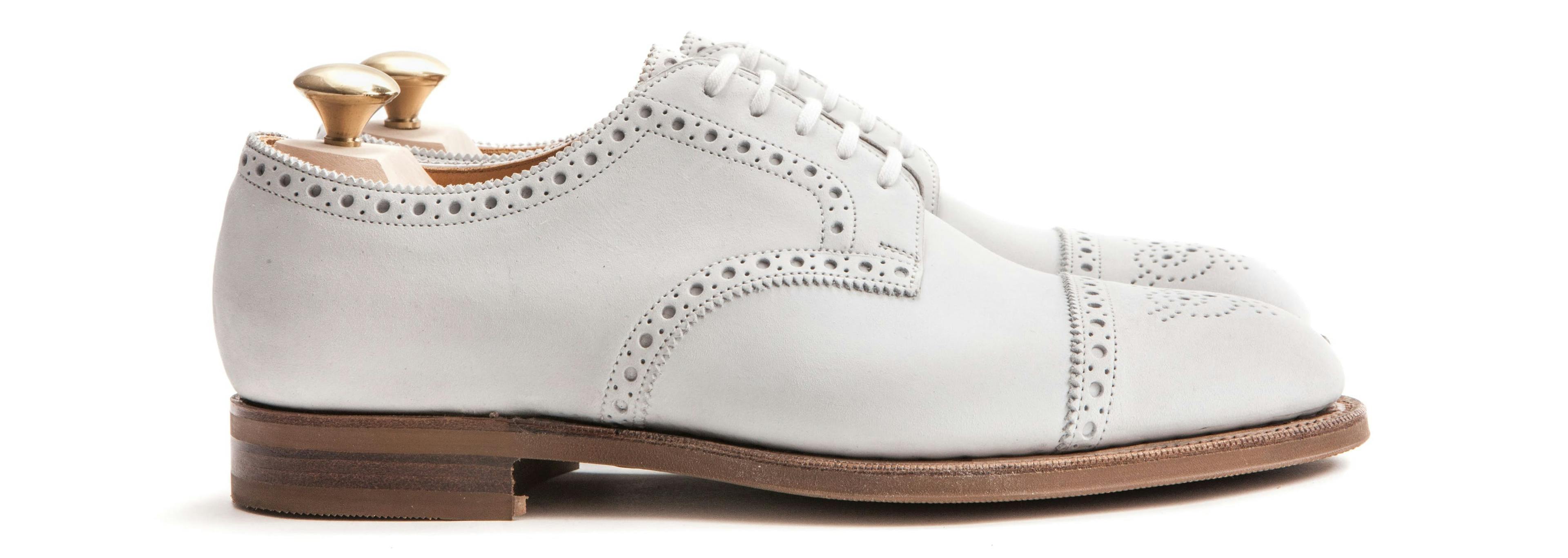 Side view of an Edward Green Cardiff in white nubuck.