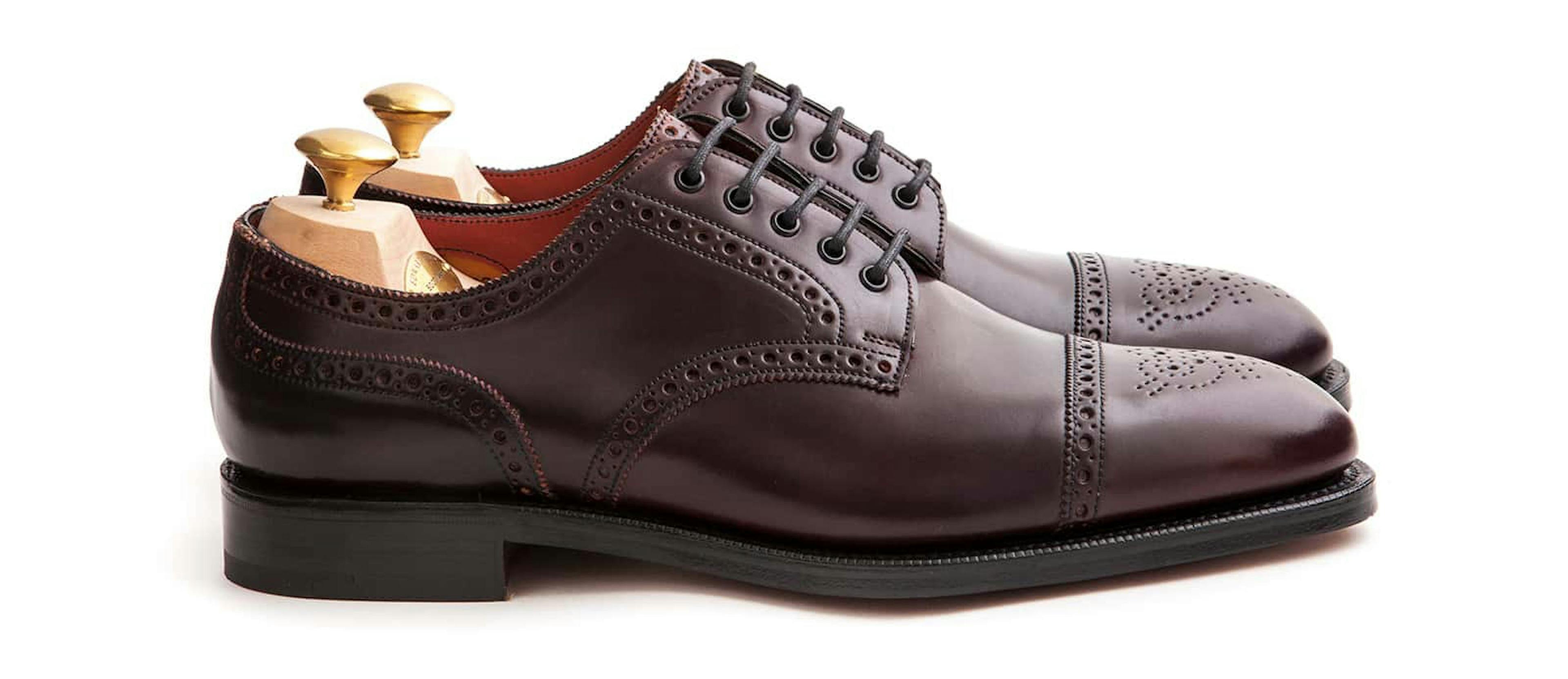 Side view of an Edward Green Cardiff in color 8 shell cordovan.