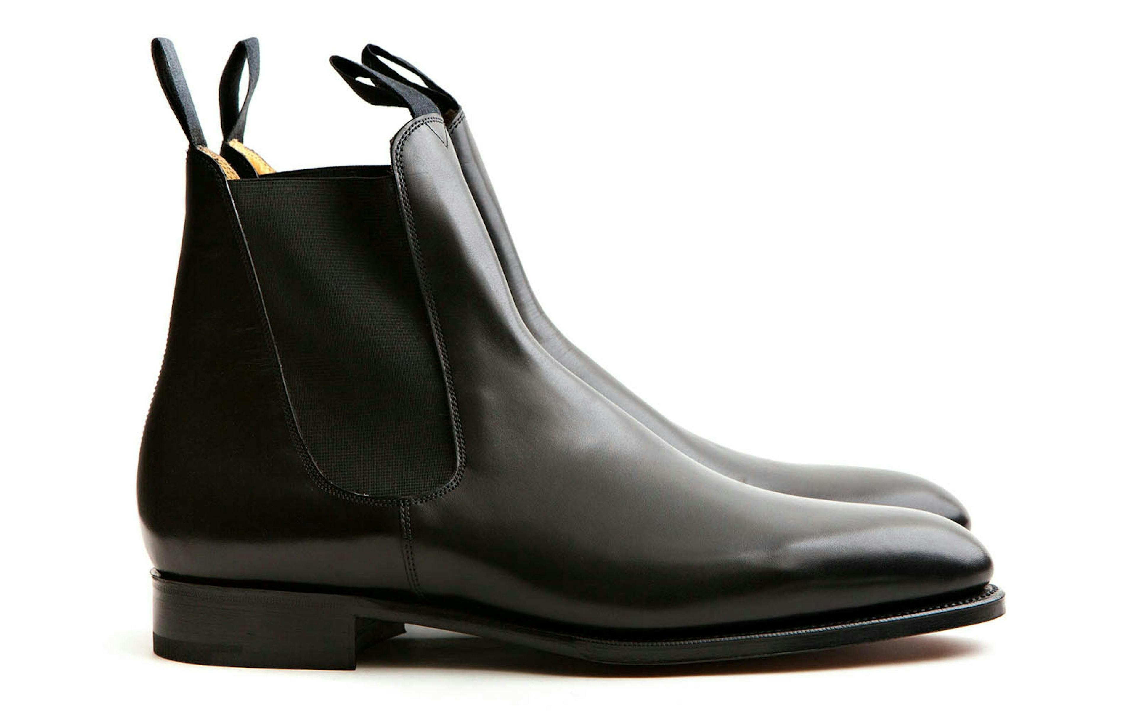 Side view of an Edward Green Newmarket in black calfskin.