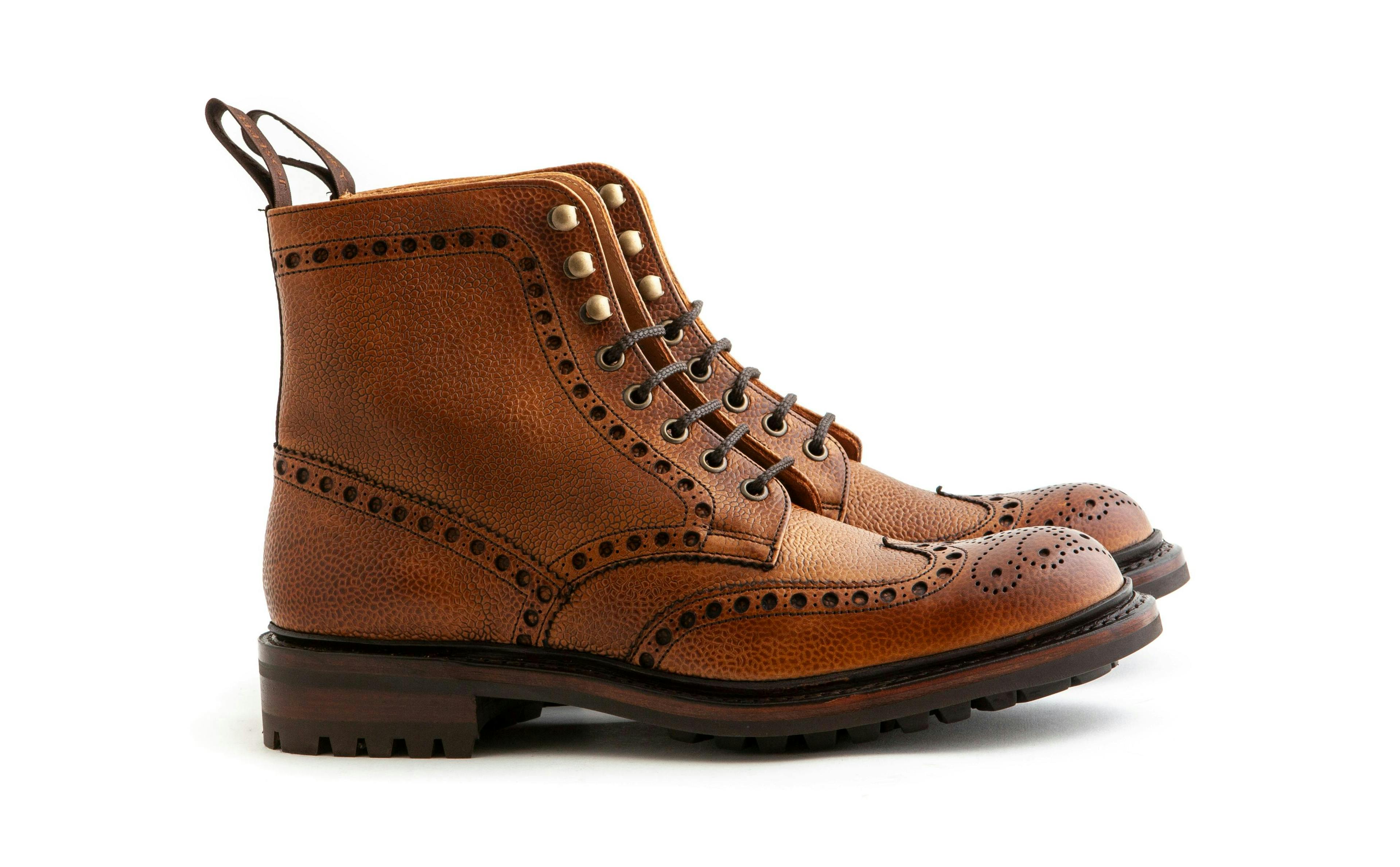 Side view of the Cheaney Tweed R in almond grain calf.