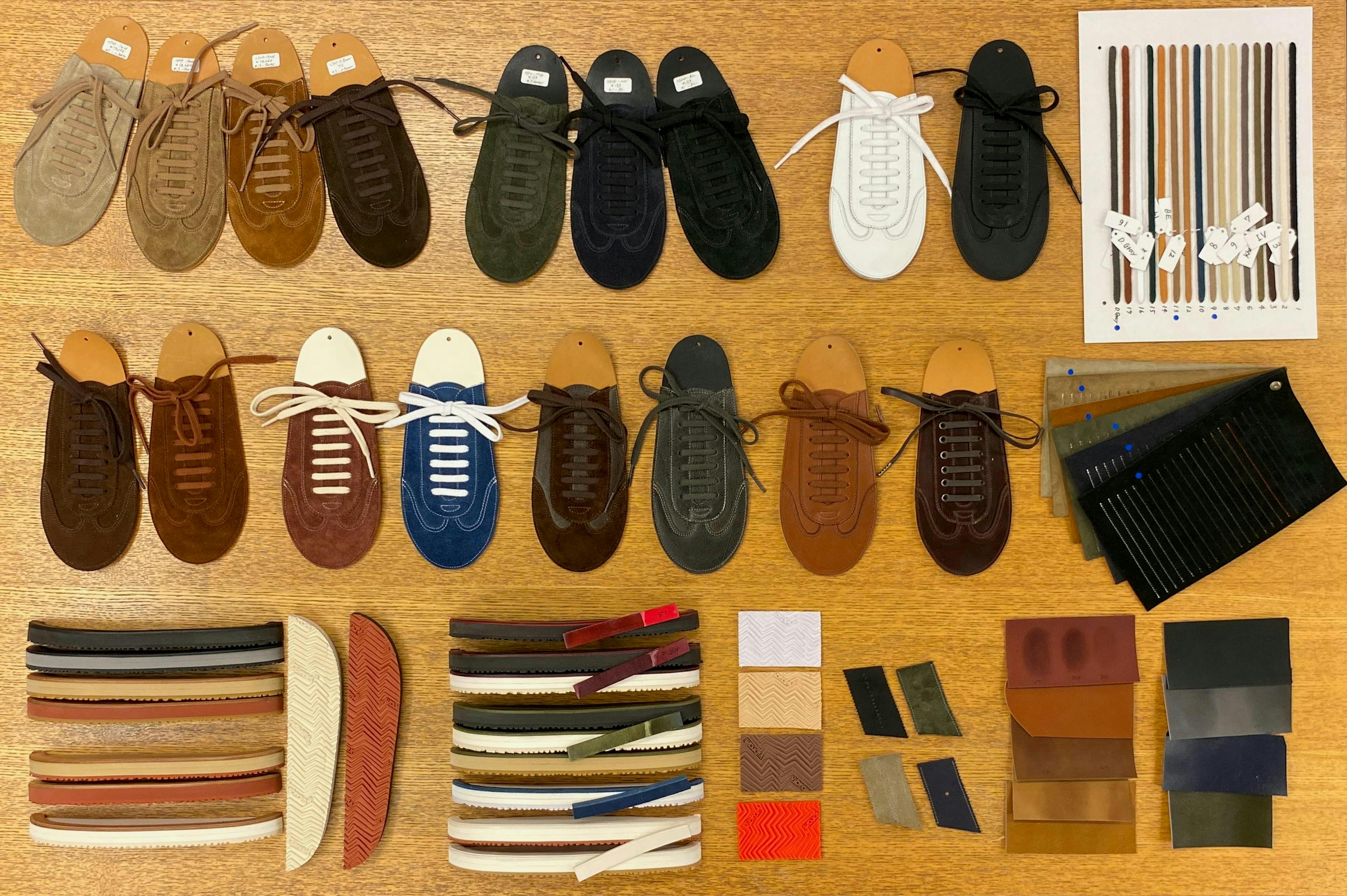 Overview of all Hiro Yanagimachi LS1 leather and sole samples.